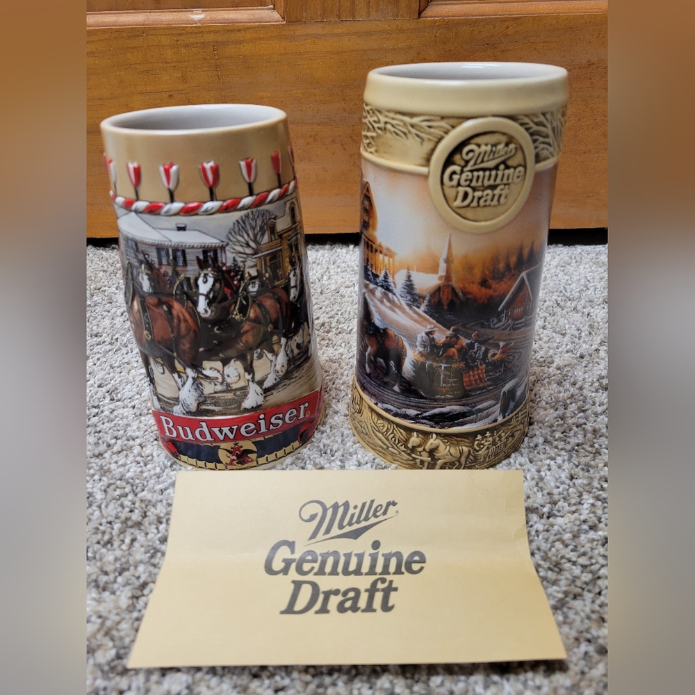 Vintage collectors Miller and Budweiser Cups